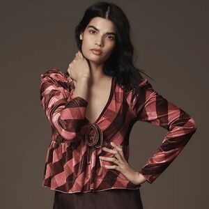 ANTHROPOLOGIE Maeve Velvet Plaid Babydoll Top - Size S (NWT, $88 Retail)